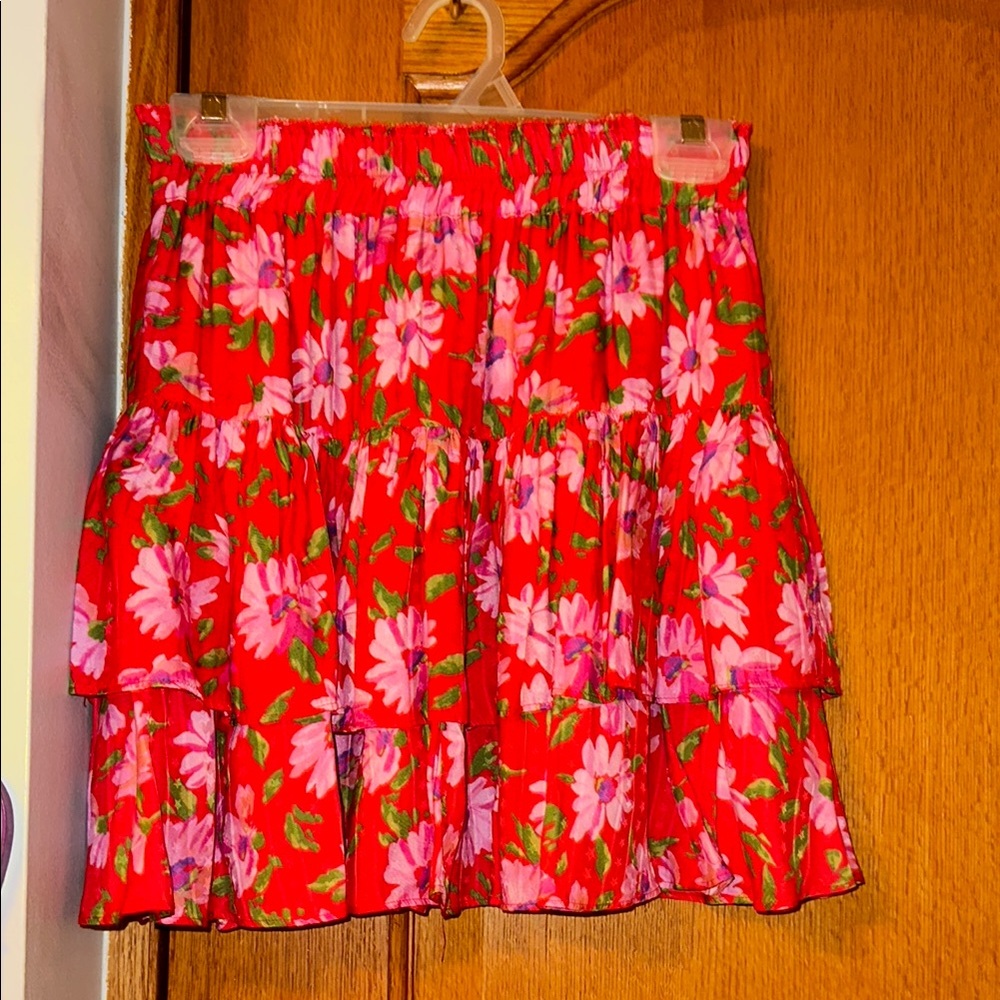 LoveShackFancy Floral Red Skirt
